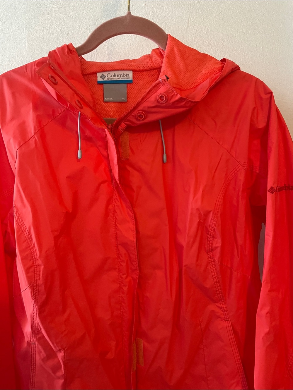 Columbia Women’s Bright Orange Hooded Rain Jacket
